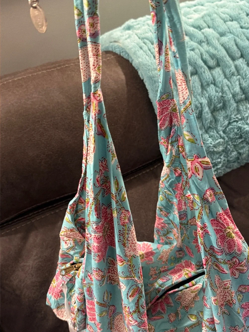 Karma Highway Floral Tote Bag in Aqua and Pink